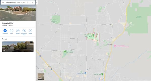 Google map of Canada Hills, Oro Valley, AZ